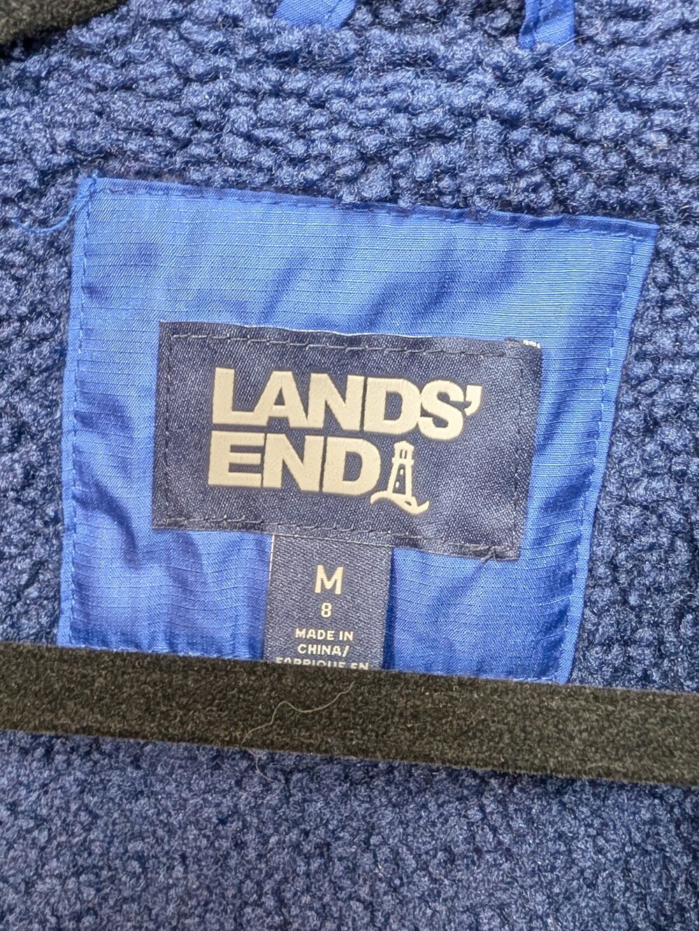 Lands' End Kids' Two-Tone Blue Hooded Puffer Jacket - Picture 4 of 6